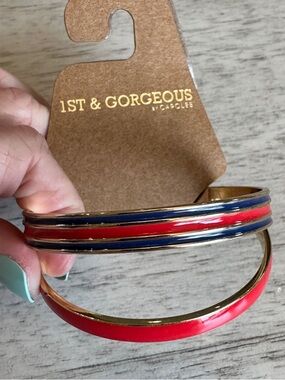 1st & Gorgeous Carolee NY Gold-Tone Bangle Set with Red and Navy Enamel